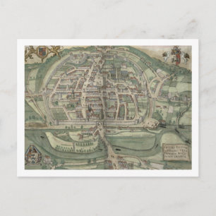 Cartão Postal Mapa do Exeter, de "Civitates Orbis Terrarum" por