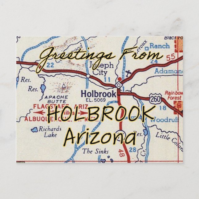 Cartão Postal Mapa do Holbrook AZ Vintage (Frente)
