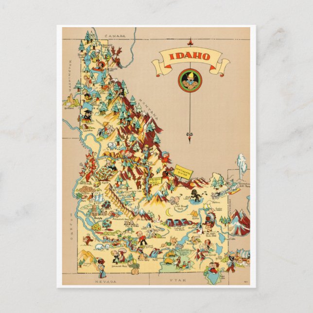 Cartão Postal Mapa do Idaho Funny Vintage (Frente)
