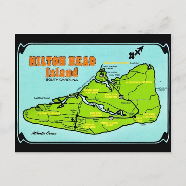 Cartão Postal Mapa do Ilha de Hilton Head SC Postcard (Frente)