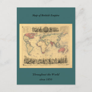 Cartão Postal Mapa do Império Britânico em todo o mundo em 1850