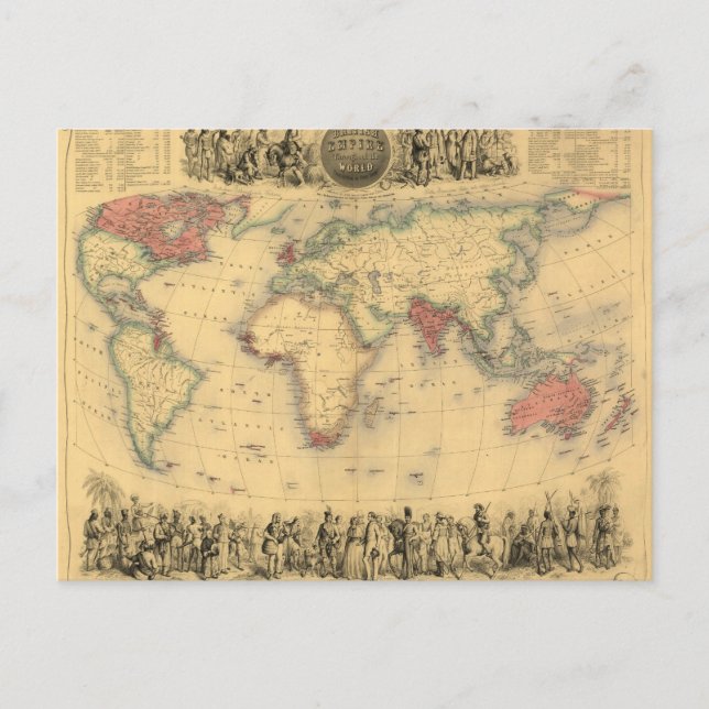 Cartão Postal Mapa do Império Britânico em todo o mundo em 1850 (Frente)