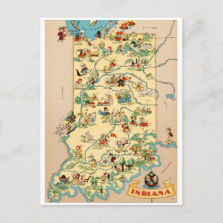 Cartão Postal Mapa do Indiana Vintage