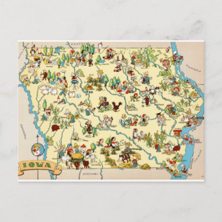 Cartão Postal Mapa do Iowa Funny Vintage