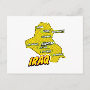 Cartão Postal Mapa do Iraque ilustrado com Pop Art