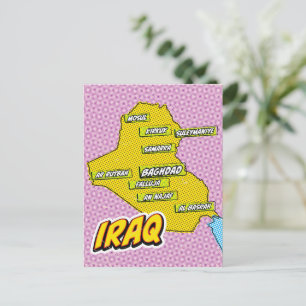 Cartão Postal Mapa do Iraque ilustrado com Pop Art