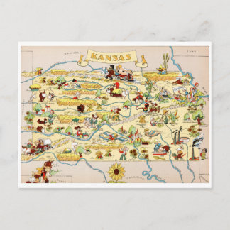 Cartão Postal Mapa do Kansas Funny Vintage
