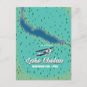 Cartão Postal Mapa do Lago Chelan Washington