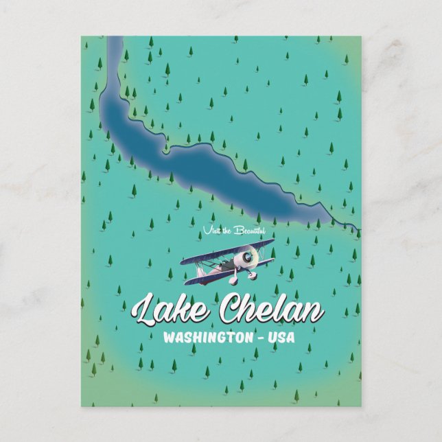 Cartão Postal Mapa do Lago Chelan Washington (Frente)