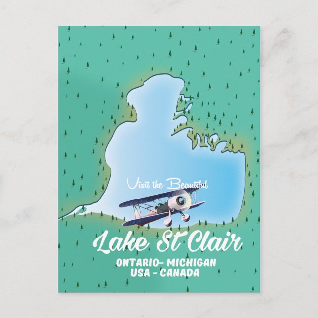 Cartão Postal mapa do lago das Ruas Clair EUA Canadá (Frente)