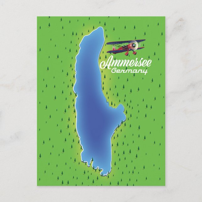 Cartão Postal Mapa do lago de Ammersee Alemanha (Frente)