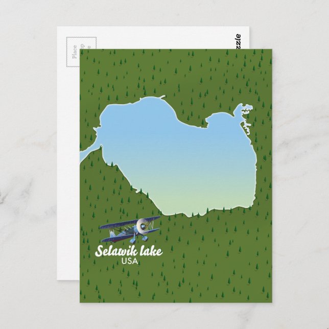 Cartão Postal Mapa do lago de Selawik no Alaska (Frente/Verso)