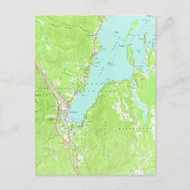 Cartão Postal Mapa do Lago George New York (1966) 2 (Frente)