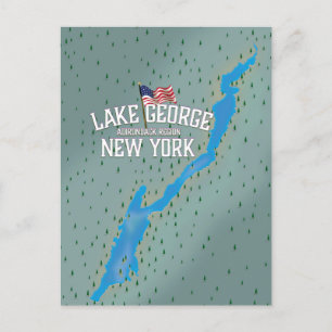 Cartão Postal Mapa do Lago George Nova York