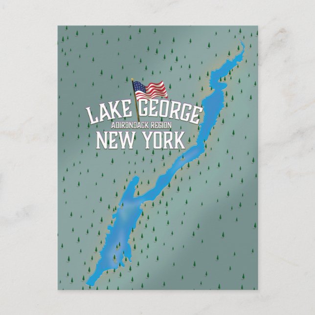 Cartão Postal Mapa do Lago George Nova York (Frente)