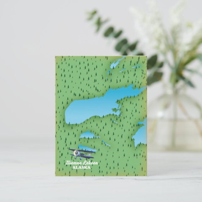 Cartão Postal Mapa do Lago Iliamna Alasca (Em pé/Frente)
