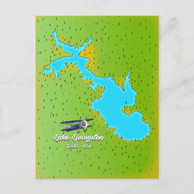 Cartão Postal mapa do lago livingston Texas (Frente)