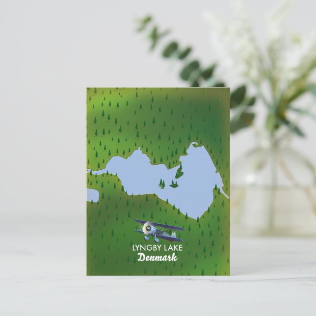 Cartão Postal Mapa do Lago Lyngby Dinamarca (Em pé/Frente)