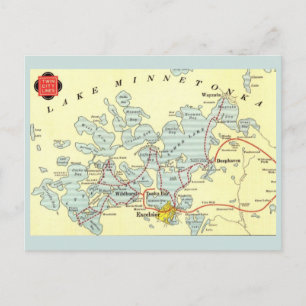 Cartão Postal Mapa do Lago Minnetonka Vintage