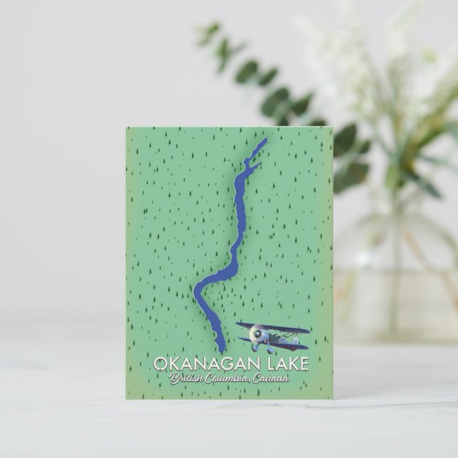 Cartão Postal Mapa do Lago Okanagan British Columbia Canada (Em pé/Frente)