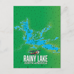 Cartão Postal Mapa do lago Rainy na América do Norte