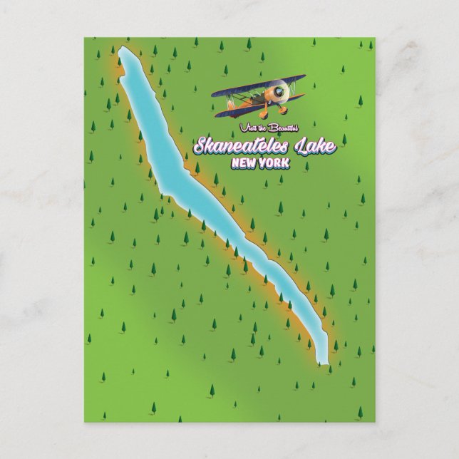 Cartão Postal mapa do lago Skaneateles em Nova York (Frente)