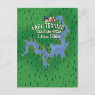 Cartão Postal Mapa do Lago Texoma EUA.