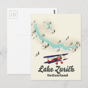 Cartão Postal mapa do lago Zurique Suíça