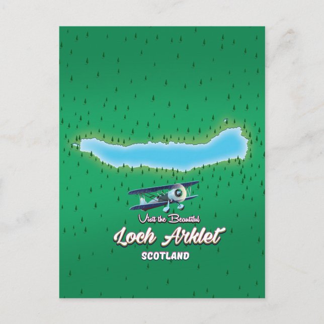 Cartão Postal mapa do loch Arklet Escócia mapa antigo (Frente)