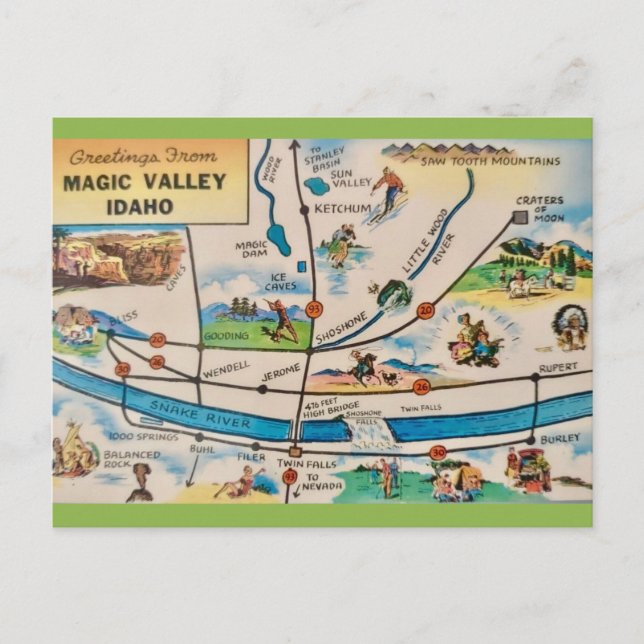 Cartão Postal Mapa do Magic Valley Idaho (Frente)