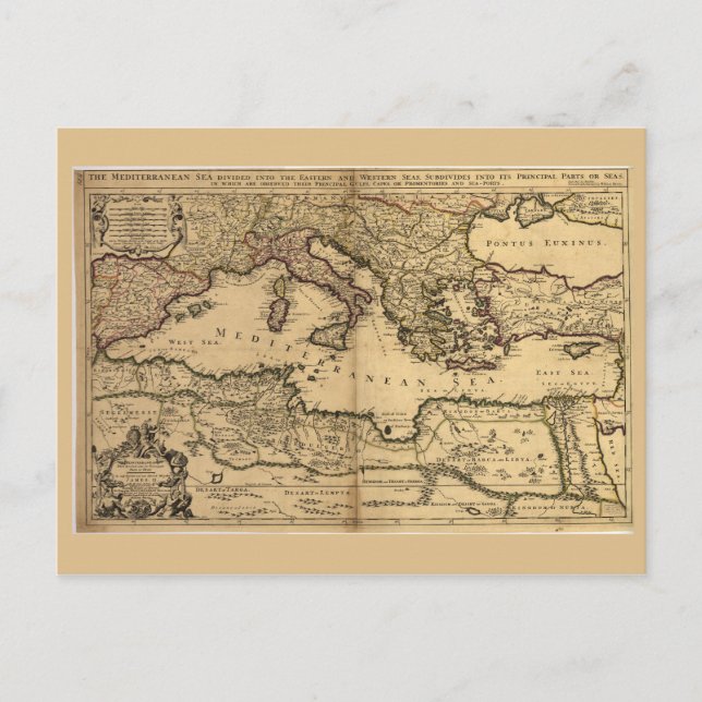 Cartão Postal Mapa do Mar Mediterrâneo (1685) (Frente)