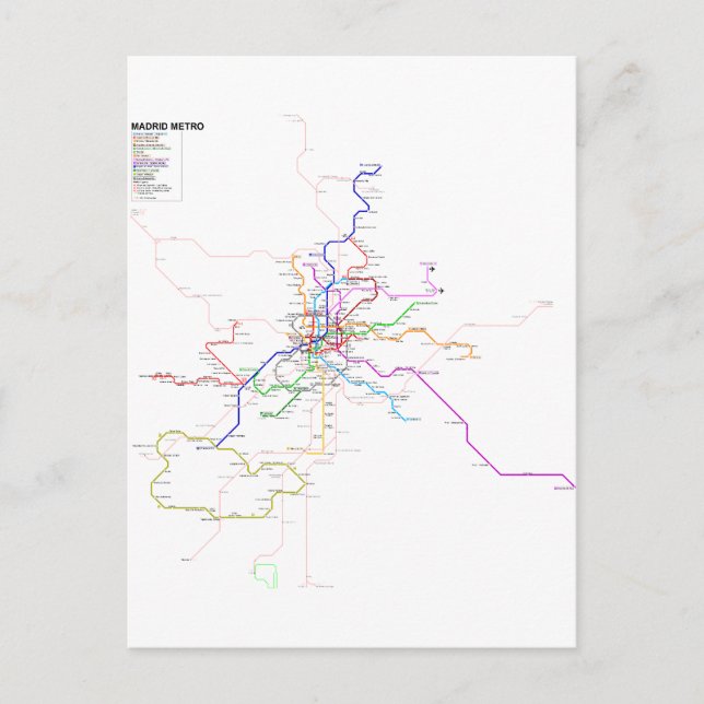 Cartão Postal Mapa do Metro de espanha-Madrid (Frente)