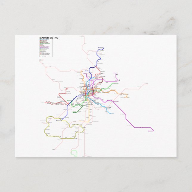 Cartão Postal Mapa do Metro de Madrid (Espanha) (Frente)