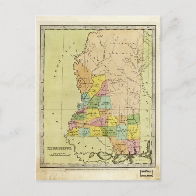 Cartão Postal Mapa do Mississippi (1835) (Frente)