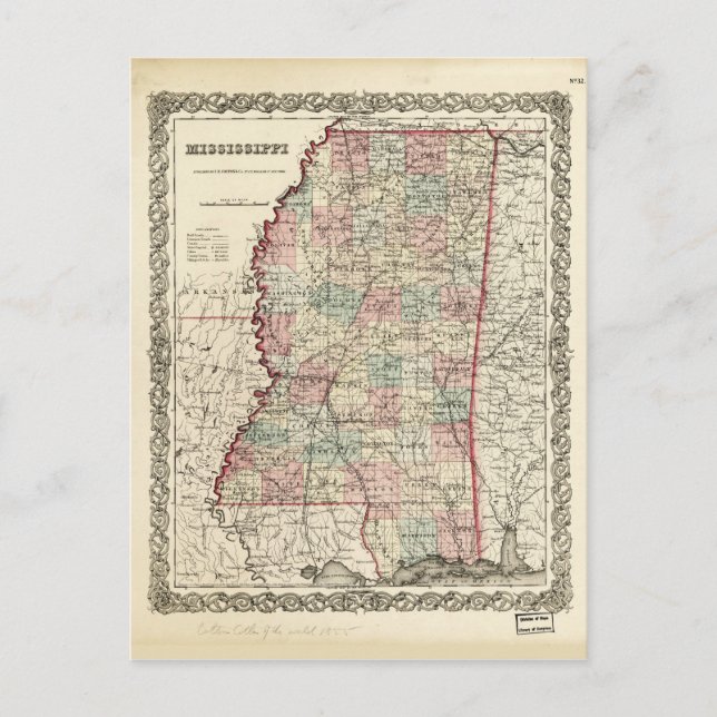 Cartão Postal Mapa do Mississippi (1855) (Frente)