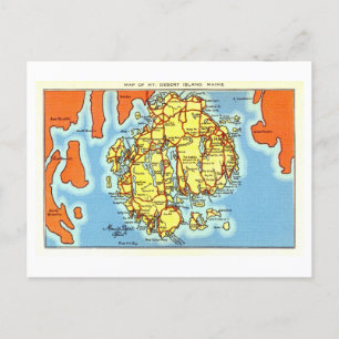 Cartão Postal Mapa do Monte Desert Island, Maine,