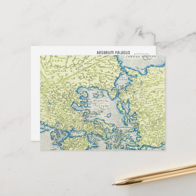 Cartão Postal Mapa do Mundo Antigo do Egeu Pelagus (Frente/Verso In Situ)