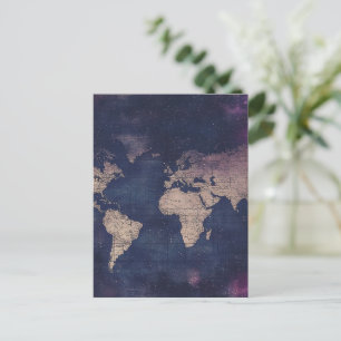 Cartão Postal Mapa do Mundo Celestial de Roxo Vintage (5)
