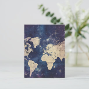 Cartão Postal Mapa do Mundo Celestial de Roxo Vintage (7)