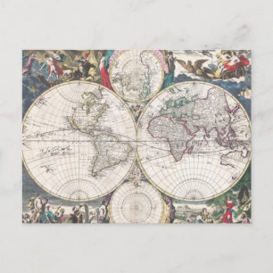 Cartão Postal Mapa do Mundo de Bormeester de 1685