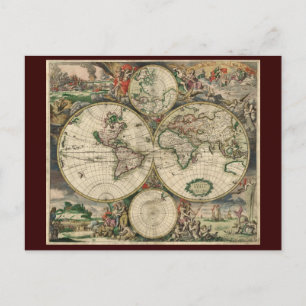 Cartão Postal Mapa do Mundo de Gerard Van Schagen, 1689