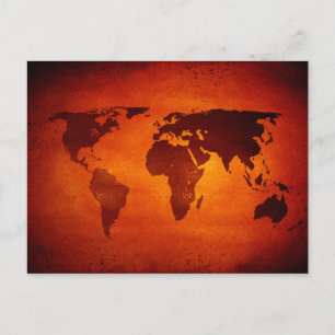 Cartão Postal Mapa do Mundo em Laranja Vintage