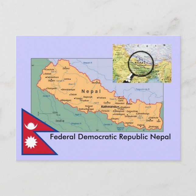 Cartão Postal Mapa do Nepal (Frente)