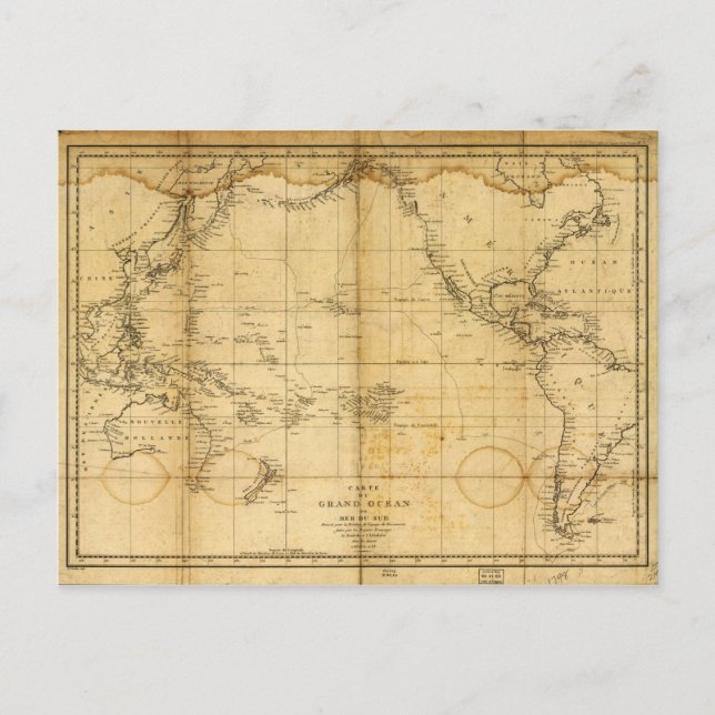 Cartão Postal Mapa do Oceano Pacífico (1788) (Frente)