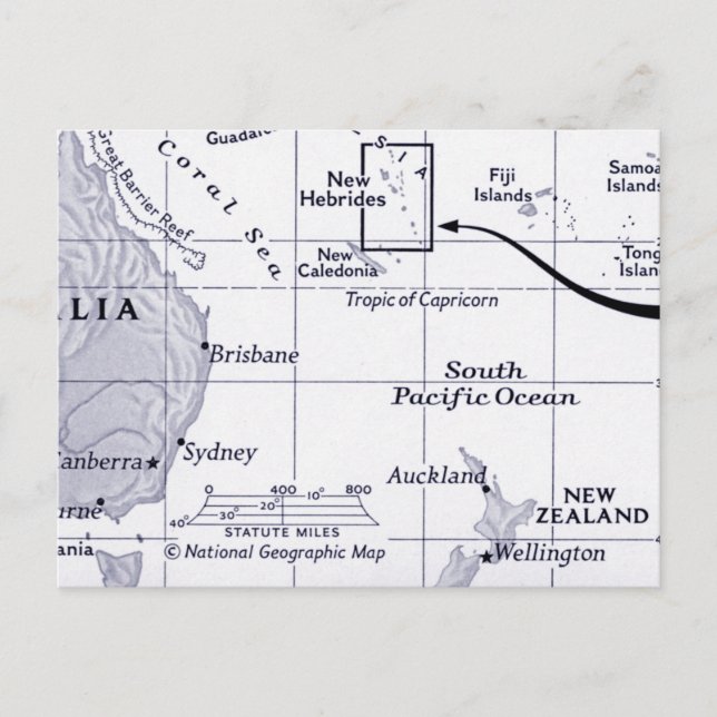 Cartão Postal Mapa do Oceano Pacífico Sul (Frente)