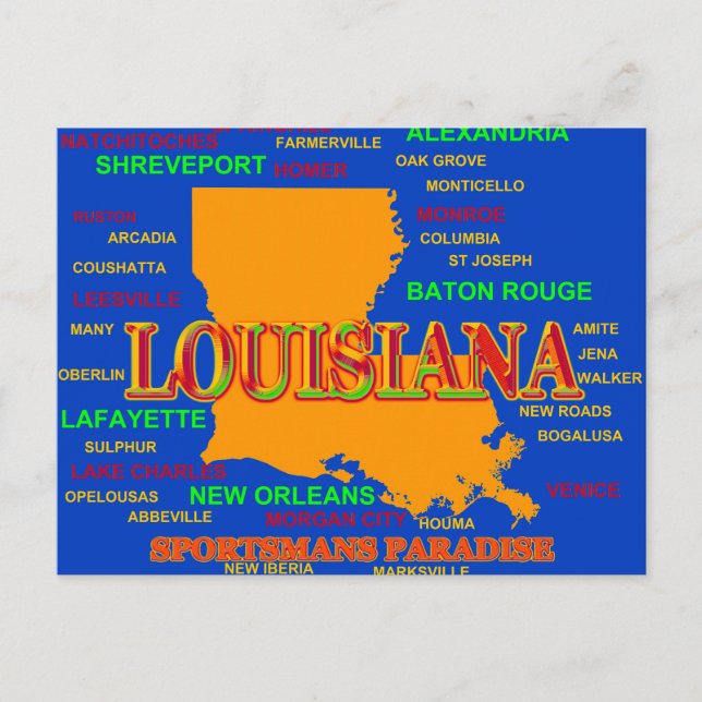 Cartão Postal Mapa do Orgulho do Estado de Louisiana Silhouette (Frente)