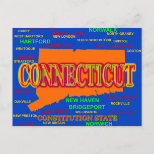 Cartão Postal Mapa do Orgulho Estatal das Cidades do Connecticut
