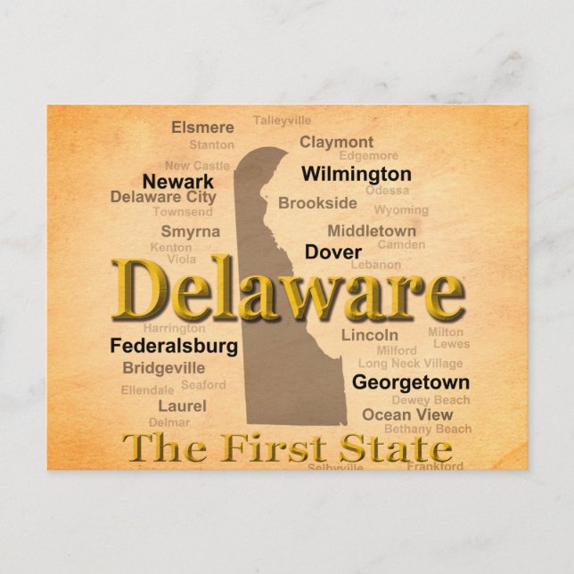 Cartão Postal Mapa do Orgulho Estatal de Delaware Envelhecido (Frente)