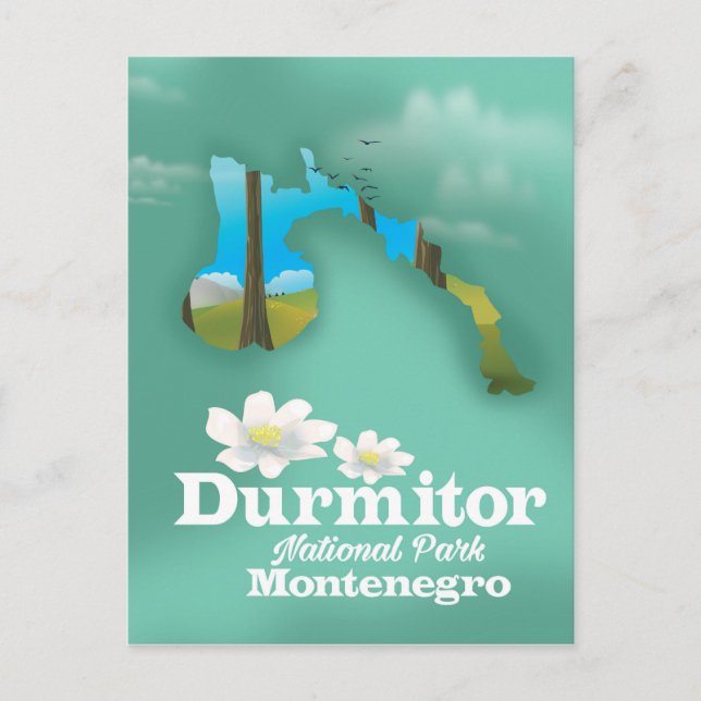 Cartão Postal mapa do parque nacional Durmitor, Montenegro (Frente)