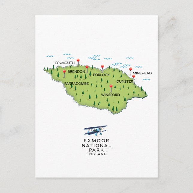 Cartão Postal mapa do Parque Nacional Exmoor (Frente)
